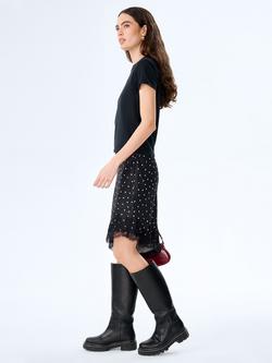 OMNES Amada Polka Dot Lace Trim Asymmetric Skirt, Black - view 2, Black
