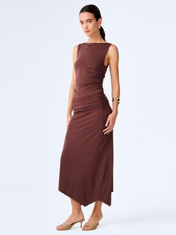 OMNES Cancun Asymmetrical Ruched Midi Skirt, Brown - view 2, Brown