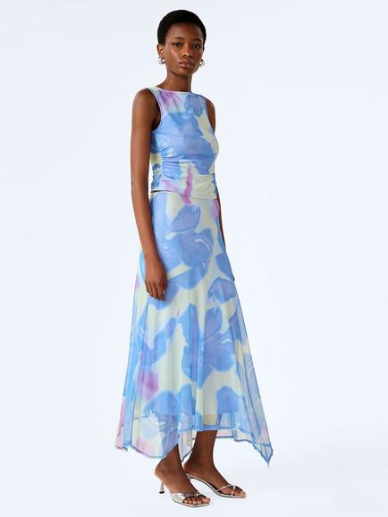 OMNES Cruze Glitched Floral Repeat Midi Skirt, Multi, Multi