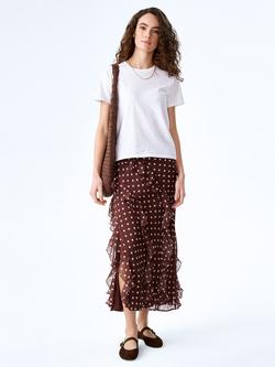OMNES Darline Starburst Ruffle Midi Skirt, Chocolate/White, Chocolate/White