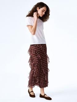 OMNES Darline Starburst Ruffle Midi Skirt, Chocolate/White - view 2, Chocolate/White