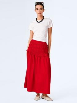 OMNES Haley Shirred Waist Maxi Skirt, Barbados Cherry, Barbados Cherry