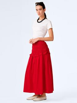 OMNES Haley Shirred Waist Maxi Skirt, Barbados Cherry - view 2, Barbados Cherry
