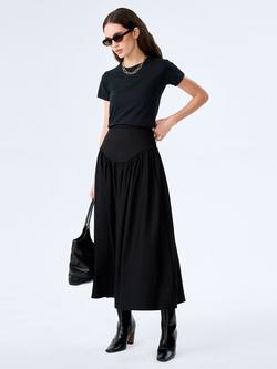 OMNES Lucille Drop Waist Linen Rich Midi Skirt, Black, Black