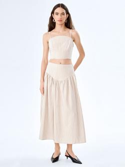 OMNES Lucille Pinstripe Linen Rich Skirt, Cream/Black, Cream/Black