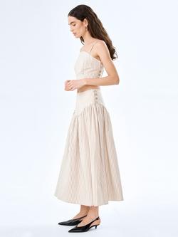 OMNES Lucille Pinstripe Linen Rich Skirt, Cream/Black - view 2, Cream/Black