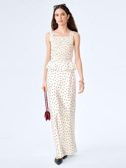 OMNES Monty Polka Dot Satin Maxi Skirt, White, White