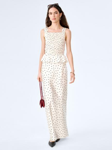 OMNES Monty Polka Dot Satin Maxi Skirt, White, White
