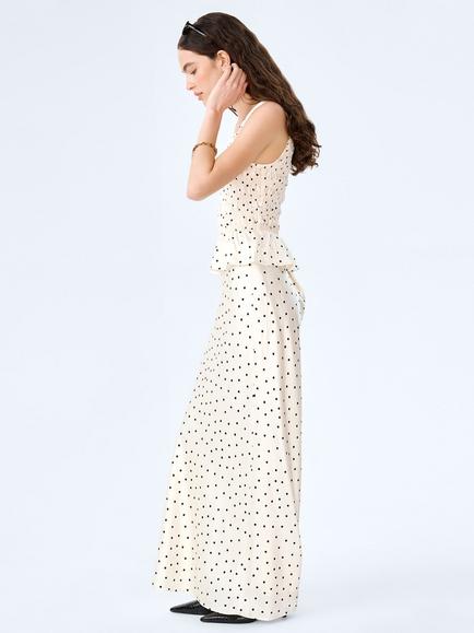 OMNES Monty Polka Dot Satin Maxi Skirt, White - view 2, White
