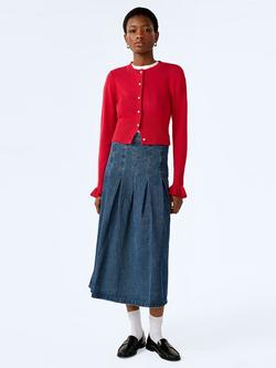 OMNES Pru Denim Pleated Midi Skirt, Mid Wash, Mid Wash