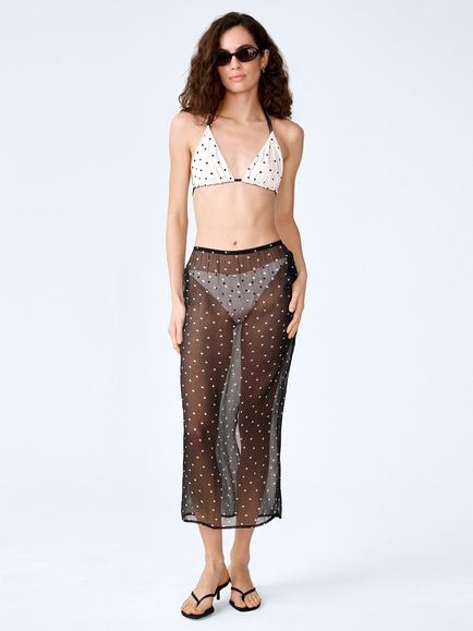 OMNES Sumba Polka Dot Sheer Mesh Skirt, Black Polka Dot, Black Polka Dot