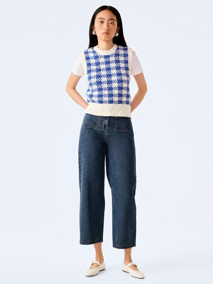 OMNES Bob Checked Knit Vest, Blue/Cream, Blue/Cream