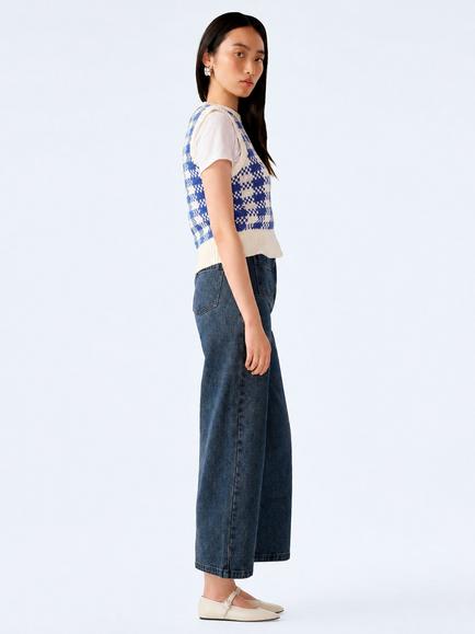 OMNES Bob Checked Knit Vest, Blue/Cream - view 2, Blue/Cream