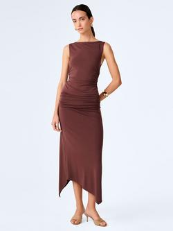 OMNES Delia Stretchy Ruched Top, Brown, Brown