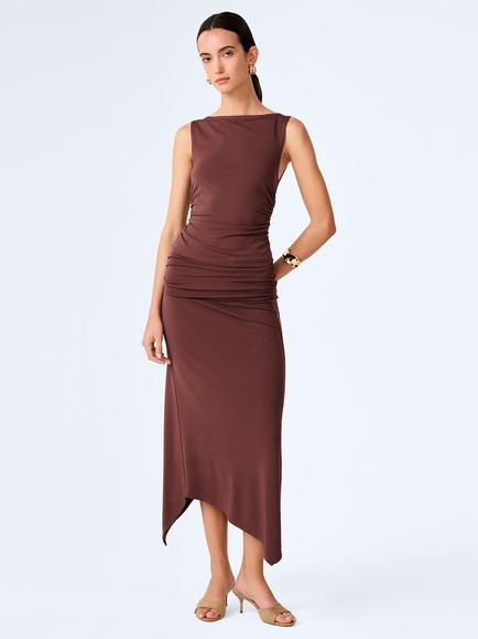 OMNES Delia Stretchy Ruched Top, Brown, Brown