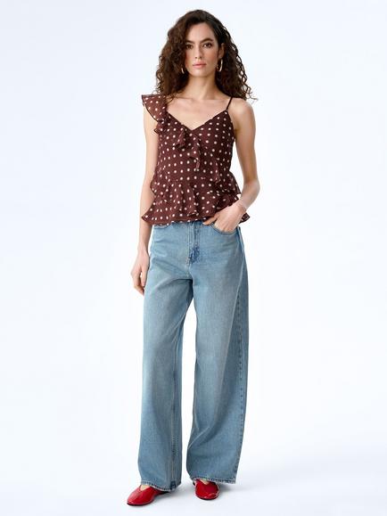 OMNES Francie Starburst Ruffle Top, Chocolate, Chocolate