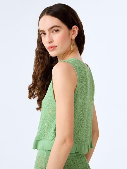 OMNES Jayde Cotton Crochet Tank Top, Green - view 2, Green