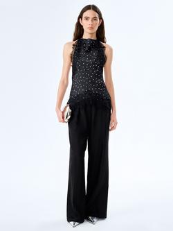 OMNES Jayne Polka Dot Lace Trim Top, Black Polka Dot, Black Polka Dot