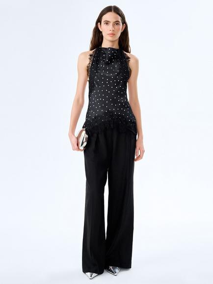 OMNES Jayne Polka Dot Lace Trim Top, Black Polka Dot, Black Polka Dot