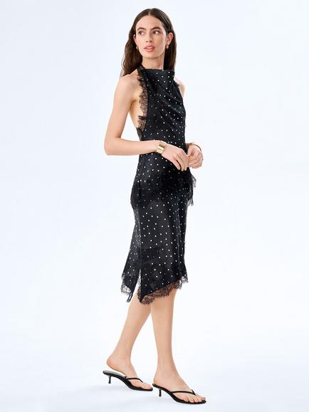 OMNES Jayne Polka Dot Lace Trim Top, Black Polka Dot - view 2, Black Polka Dot