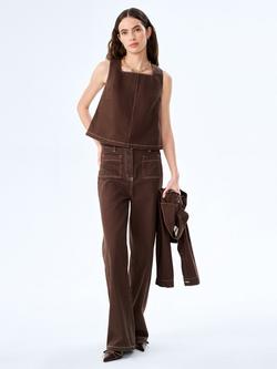 OMNES Kiri Square Neck Denim Top, Chocolate, Chocolate