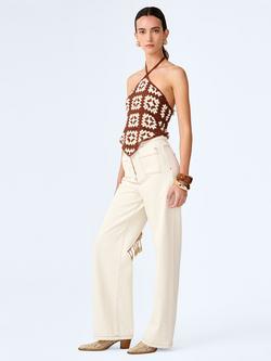 OMNES Miles Crochet Halterneck Top, Brown/Cream - view 2, Brown/Cream