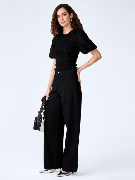 OMNES Nicolla Linen Rich Shirred Top - view 2, Black