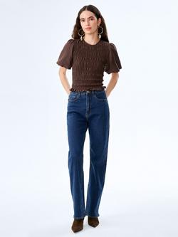 OMNES Nicolla Linen Rich Shirred Top, Chocolate