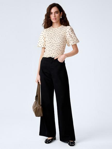 OMNES Nicolla Polka Dot Shirred Top, White, White