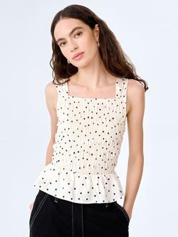 OMNES Rain Polka Dot Satin Top, White, White