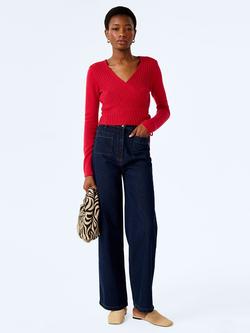 OMNES Soleil Cotton Crochet Cropped Wrap Top, Red, Red