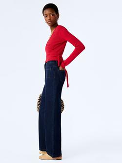 OMNES Soleil Cotton Crochet Cropped Wrap Top, Red - view 2, Red