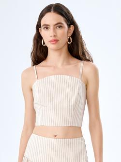 OMNES Trisha Pinstripe Linen Rich Top, Cream/Black, Cream/Black