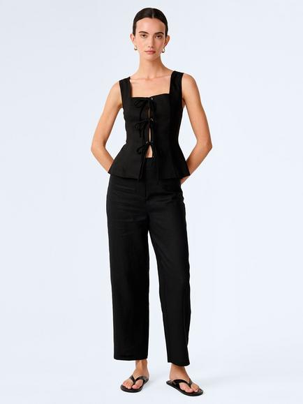 OMNES Anderson Linen Blend Trousers, Black, Black