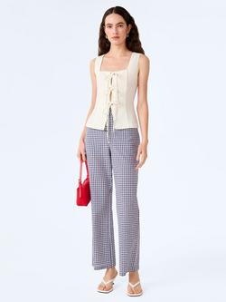 OMNES Elodie Cotton Seersucker Gingham Trousers, Navy/Cream, Navy/Cream