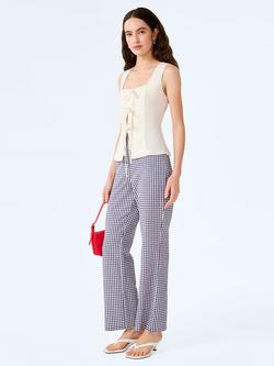 OMNES Elodie Cotton Seersucker Gingham Trousers, Navy/Cream - view 2, Navy/Cream