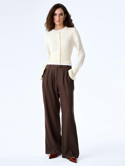 OMNES Pearl Linen Rich Tailored Trousers, Chocolate, Chocolate