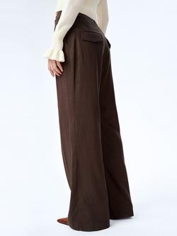 OMNES Pearl Linen Rich Tailored Trousers, Chocolate - view 2, Chocolate