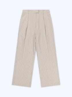 OMNES Pearl Pinstripe Linen Rich Wide Leg Trousers, Cream/Black, Cream/Black