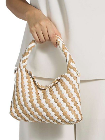 Dune London Dinkydeliberate Woven Shoulder Bag, White/Beige - view 2, White/Beige
