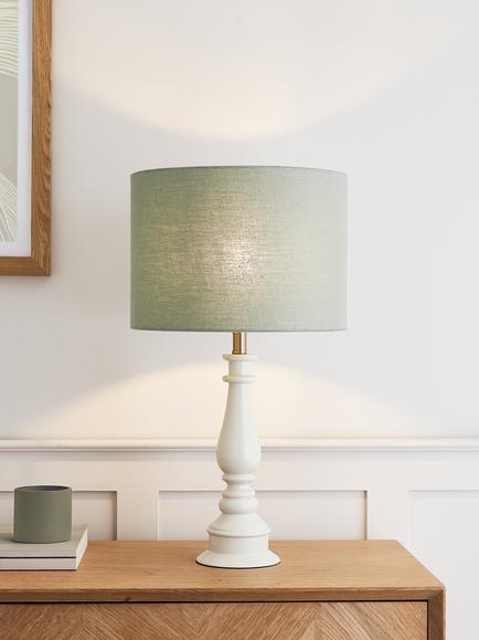 John Lewis Sophia Pure Linen Drum Lampshade, Green Sage - view 2, Green Sage