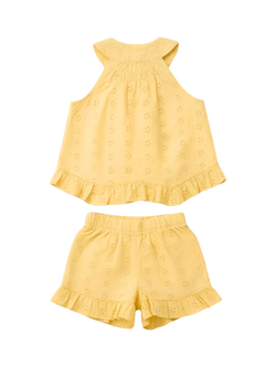Angel & Rocket Baby Leona Broderie Frill Top & Short Set, Yellow, Yellow