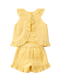 Angel & Rocket Baby Leona Broderie Frill Top & Short Set, Yellow - view 2, Yellow