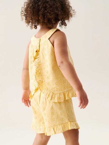 Angel & Rocket Baby Leona Broderie Frill Top & Short Set, Yellow - view 2, Yellow