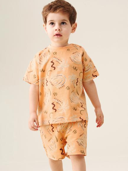 Angel & Rocket Baby Oversized Palm T-Shirt and Shorts Set, Orange, Orange