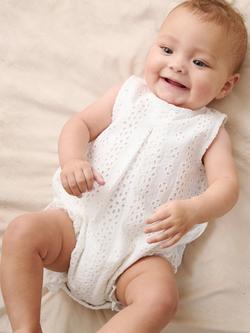 Angel & Rocket Baby Broderie Frill Romper, White - view 2, White