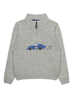 Trotters Kids' Seb Half Zip Car Jumper, Light Grey Marl, Light Grey Marl