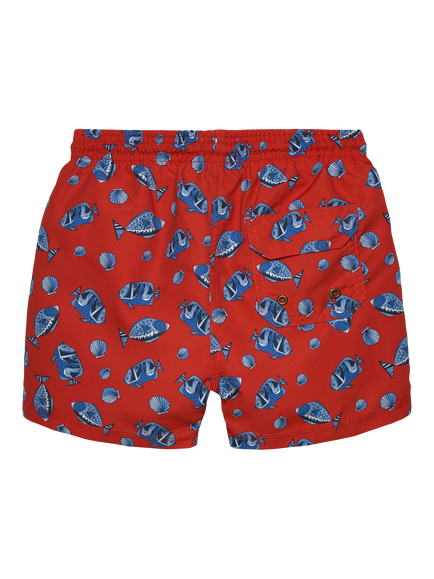 Trotters Kids' Fish Swim Shorts, Red - view 2, Red/Fish