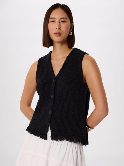 Whistles Boucle Frill Trim Sleeveless Knit Top, Black, Black