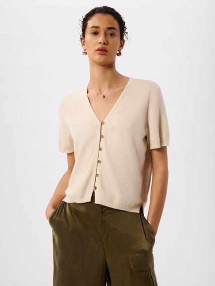 Whistles Button Down Short Sleeve Cardigan, Oatmeal
